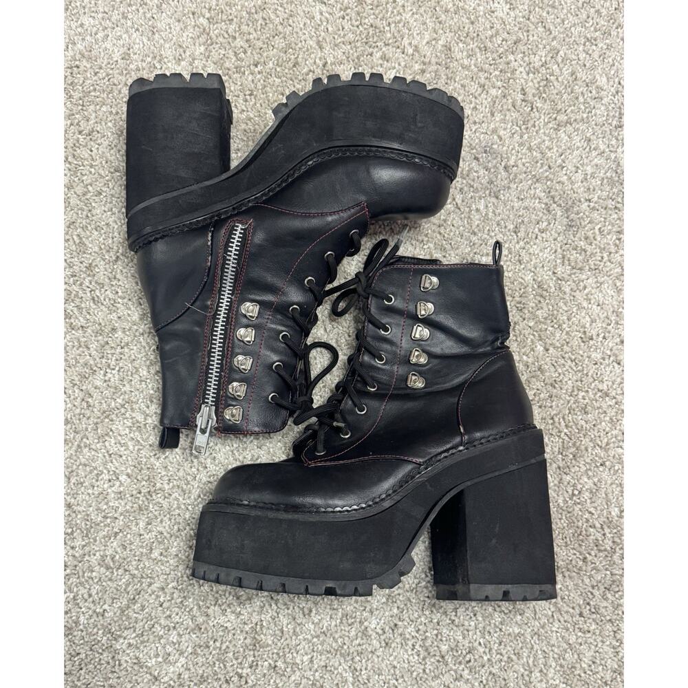 Demonia Assault-100 Black Vegan Platform Combat Boots Side Zip Up Goth Size 8 - Picture 7 of 12